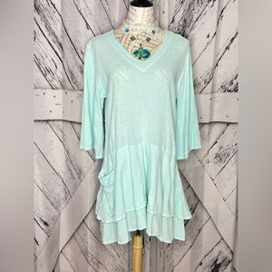 Cottonways Tiered Dress Mint Green Bell Sleeves M